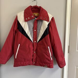 vintage 70's-80's Camel brand men's puffy ski jacket and vest combo. goose down